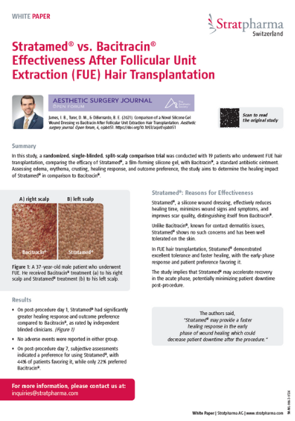 Stratamed® vs. Bacitracin® Effectiveness After Follicular Unit Extraction (FUE) Hair Transplantation